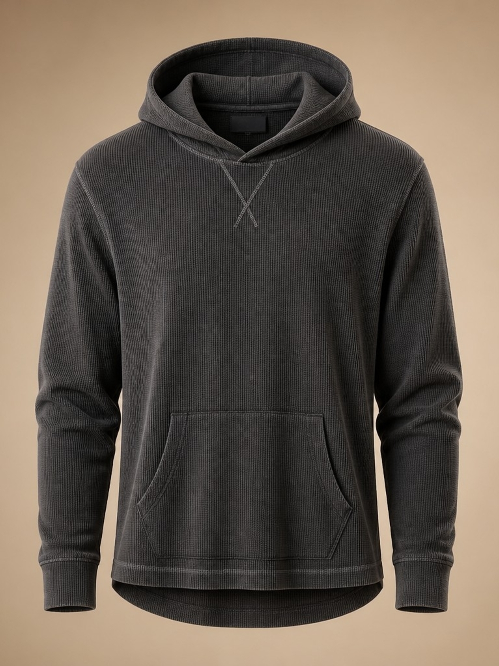 Noble Mount Men Gray Waffle Knit Thermal Hoodie Pullover Casual Shirt Large 5064